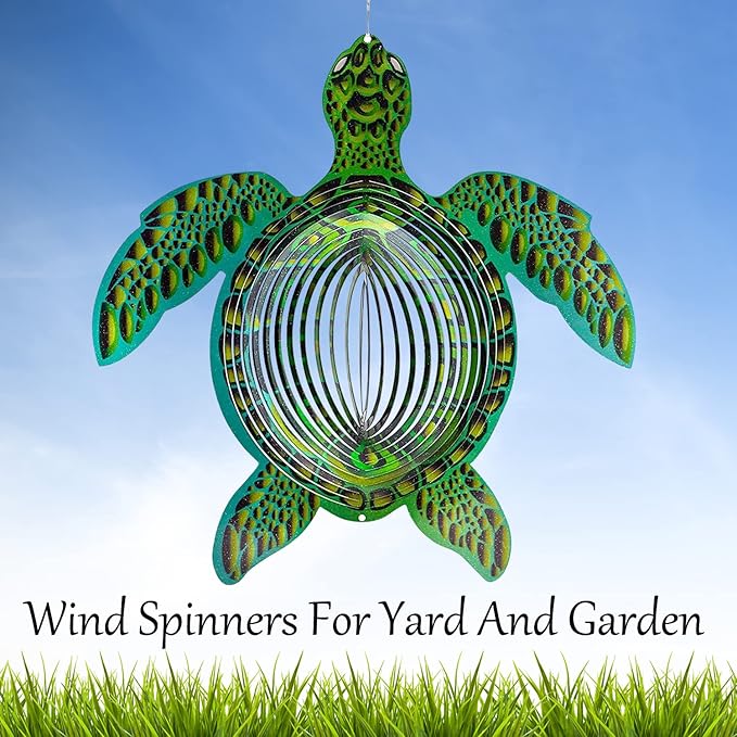 ISEO XL Turtle Wind Spinner for Yard and Garden, Hanging Outdoor Decor, Yard Art, Porch and Patio Decorations, Metal Wind Spinners Outdoor, Weather Resistant, 15”