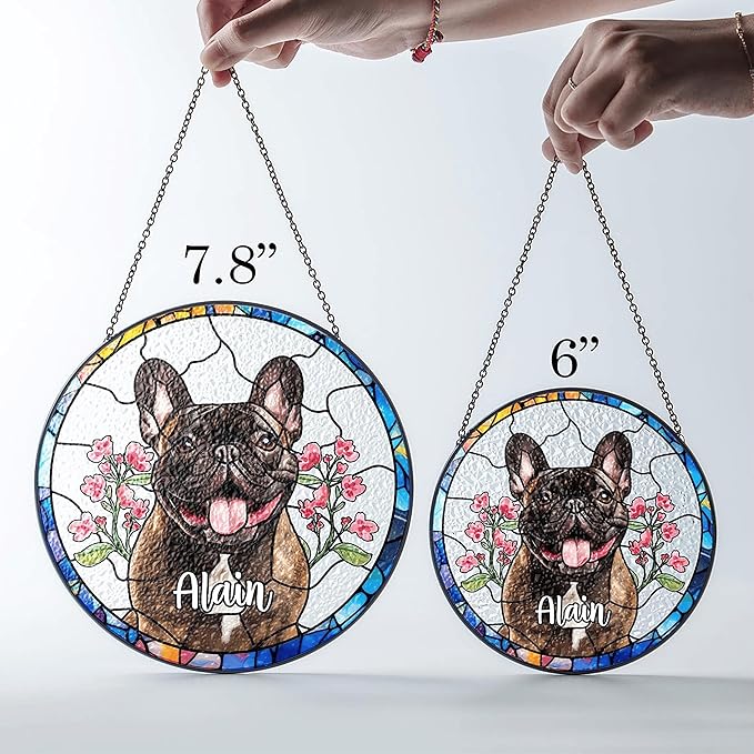 Personalized Dog Photo Stained Glass Suncatcher, Pet Memorial Gifts for Dogs Memorial Gifts for Loss of Dog, Pet Loss SunCatcher Dog Sympathy Gift Pets Lover, Memorial Pets Lover Gift Window Hanging