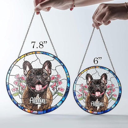 Personalized Dog Photo Stained Glass Suncatcher, Pet Memorial Gifts for Dogs Memorial Gifts for Loss of Dog, Pet Loss SunCatcher Dog Sympathy Gift Pets Lover, Memorial Pets Lover Gift Window Hanging