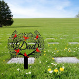 Memorial Grave Stake for Dad with Tree of Life and Cardinals - Metal Sympathy Grave Marker, Rust-Resistant Cemetery Garden Decoration(DAD)