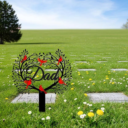 Memorial Grave Stake for Dad with Tree of Life and Cardinals - Metal Sympathy Grave Marker, Rust-Resistant Cemetery Garden Decoration(DAD)