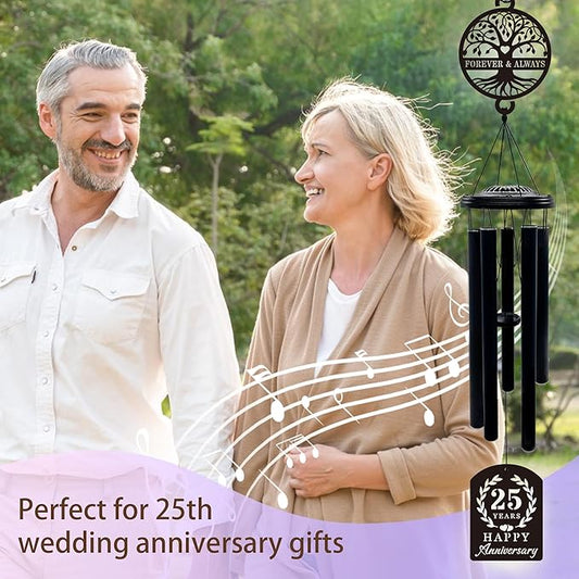 37'' 25th Anniversary Wind Chime Gifts, Silver Anniversary Keepsake Gifts Ideas, Happy 25th Decorations for Parents, Couples, Husband, Wife, Friends