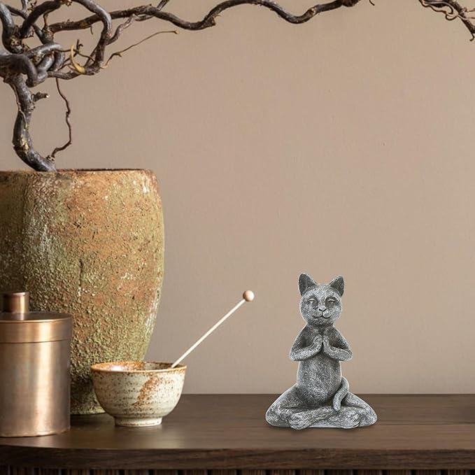 Yoga Cat Meditating Buddha Zen Figurine Art Statue Sculptures Ornament, Handmade Resin Budda Meditation Decorative Sculpture Decoration for Indoor Outdoor Home Patio Yard Lawn Garden Decor