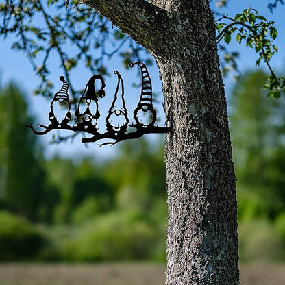 Alnicov Steel Branch Gnomes Decoration，Metal Tree Art Metal Gnomes ，Cute Hollowed Out Steel Garden Gnomes Silhouette for Home Garden Yard Outdoor Tree Decoration
