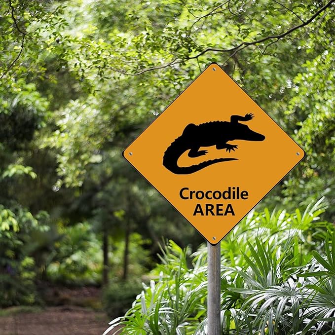 Crocodile Crossing Xing Sign Beware of Crocodile Metal Sign Ocean Animal Funny Warning Sign Crossing Zone Sign for Farm Yard Front Door Indoor Outdoor Street Sign 12x12in