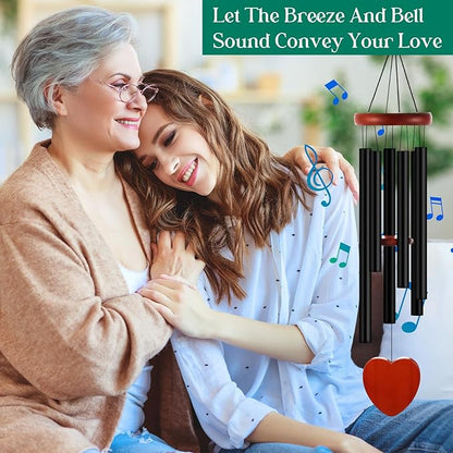 Leinuosen Wind Chimes for Outside Wind Chimes Outdoors Deep Tones 28" with 6 Aluminum Tubes Memorial Sympathy Windchime for Valentine Tree Decor Garden Courtyard Mom Loved One Gifts(Heart,Black)