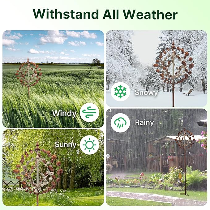 Wind Spinners Outdoor, 75" Large Metal Kinetic Wind Sculptures for Garden, 360 Degrees Swivel Yard Art with 2 Piece Welcome Flag Decoration