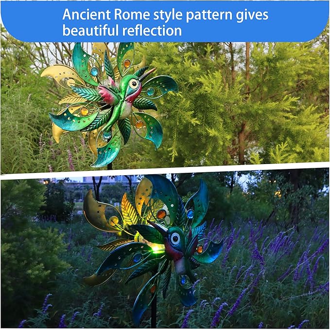 Hummingbird Solar Wind Spinner with Color Changing LED Light, Wind Sculptures & Spinners Outdoor Metal Stake Yard Spinners, Garden Wind Catcher Wind Mills, Lawn&Garden