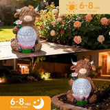 Highland Cow Garden Decor Solar Garden Lights, Highland Cow Outdoor Statue with LED Crystal Ball Waterproof for Outdoor,Lawn,Patio,Highland Cow Gifts