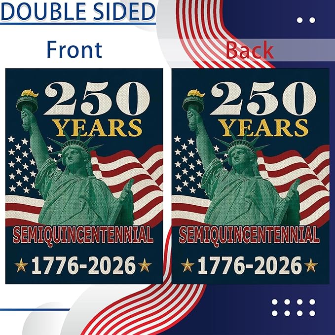 250th Anniversary USA Patriotic Garden Flag 12x18 Inch, Double Sided Weatherproof Yard Banner with Statue of Liberty & American Flag Design, 1776-2026 Commemorative Garden Flag for Outdoor Decor