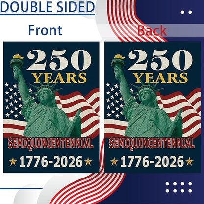 250th Anniversary USA Patriotic Garden Flag 12x18 Inch, Double Sided Weatherproof Yard Banner with Statue of Liberty & American Flag Design, 1776-2026 Commemorative Garden Flag for Outdoor Decor
