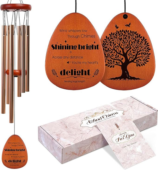 Wind Chimes for Outside, for Mom from Daughter Son with Gift Box, Deep Tones 6 Aluminum Tubes, Engraved Wood Sign, Thanksgiving for Mom, Garden Decor, Tree of Life