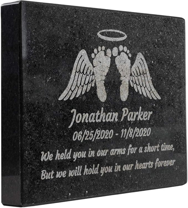 PlaqueMaker Black Granite Memorial Headstone Or Garden Memorial for Lost Infant or Child - Include You Personalized Text. Can be Used as a Sympathy Gift, Garden Stone or Grave Maker (8 X 6 X 1)