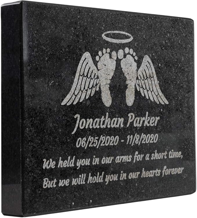 PlaqueMaker Black Granite Memorial Headstone Or Garden Memorial for Lost Infant or Child - Include You Personalized Text. Can be Used as a Sympathy Gift, Garden Stone or Grave Maker (8 x 4 x 1)