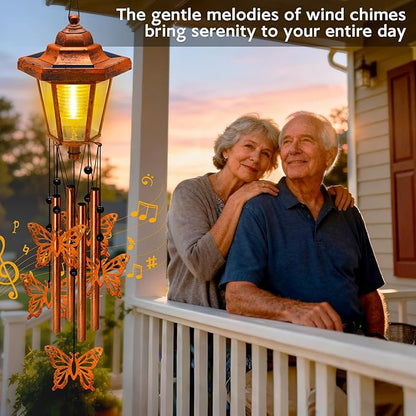 Large Solar Butterfly Wind Chimes with Wind Catcher/Solar Decor Light to Create a Zen Atmosphere Decor for Outdoor Garden Balcony, Classic Bronze Wind Chimes, Gifts for Mom Grandma Women Wife Daughter