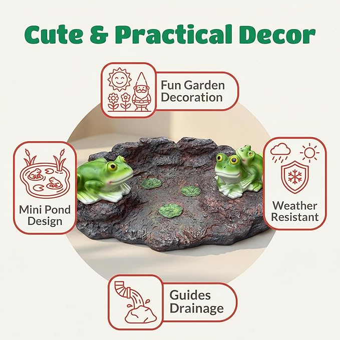 Gutter Splash Block Frog Statue Outdoor Garden Decor, Decorative of Gutter Downspout Rain Concrete Gutter Splash Block Diverter, Larger Stone Resin Gutter Downspout, 14" L x 9.5" W x 4" H