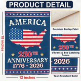 250th Anniversary America USA Garden Flag for Outside, USA Map 250 Years of Freedom 1776-2026 Patriotic Double-Sided Waterproof Yard Flag 12x18 Inch for 4th of July Memorial Day Outdoor Deco