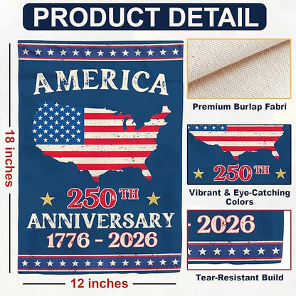 250th Anniversary America USA Garden Flag for Outside, USA Map 250 Years of Freedom 1776-2026 Patriotic Double-Sided Waterproof Yard Flag 12x18 Inch for 4th of July Memorial Day Outdoor Deco