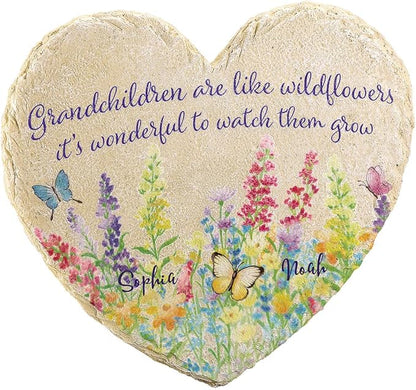 Fox Valley Traders Custom Grandchildren Wildflowers Garden Stone, 100% Resin, Outdoor Décor - Measures 10" x 9 1/2", 2 Names