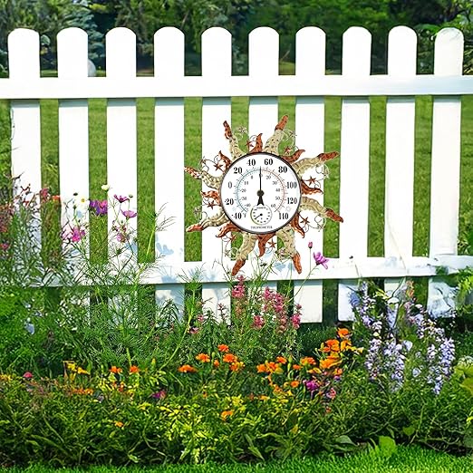 pealstar Outdoor Thermometer Waterproof Sun Decorative Outdoor Thermometers for Patio 13" Large Metal Wall Thermometer for Garden Yard Garage Decor