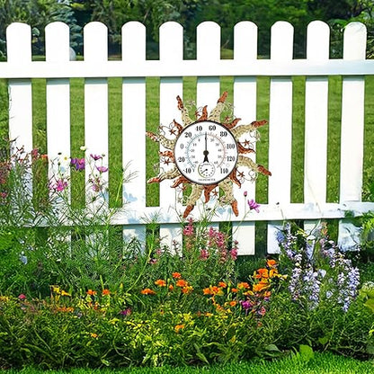 pealstar Outdoor Thermometer Waterproof Sun Decorative Outdoor Thermometers for Patio 13" Large Metal Wall Thermometer for Garden Yard Garage Decor