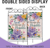 Artofy with God All Things are Possible Christian Large Decorative House Flag, Spring Summer Religious Purple Peony Flower Yard Garden Outside Decor, Inspirational Farm Outdoor Home Decoration 28 x 40