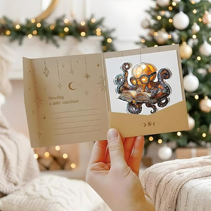 Reading Kraken Octopus Acrylic Suncatcher, Bookish Suncatchers for Window Hanging Ornament, Art Garden Decor for Book Lover Reader Bookworm, Gifts for Mother's Day, Mom, Grandma, Wife, Women, Nana