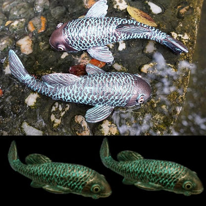 Garden Sculptures & Statues,Koi Fish Decor,Garden Fish Art,Set of 2 Antique Koi Fish Yard Art Decor for Outdoors,Patio,Yard,Lawn,Pond,Home Decoration (Bronz)