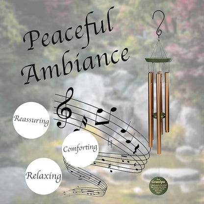 Memorial Wind Chime for Loss of Grandpa, 31" Wooden Sympathy Wind Chime for Outside, in Memory Bereavement Condolences Remembrance Sympathy Gift for Funeral, Sentimental Memorial Gift for Family