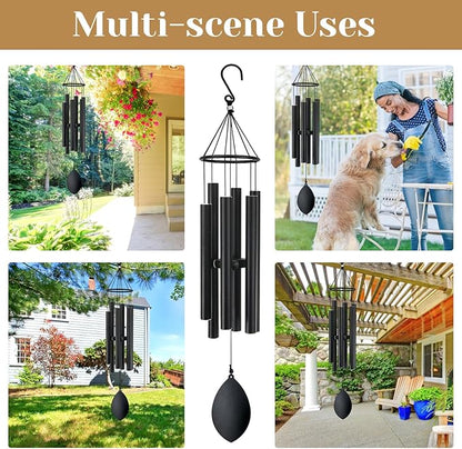 Wind Chimes for Outside Deep Tone, 30 Inch Wind Chimes Outdoor with 6 Tuned Aluminum Tubes, Memorial Wind Chimes for Mother's Day Christmas, Decor for Yard, Patio, Porch, Black