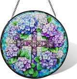 Suncatcher Stained Glass Window Hanging - Cross Glass Panel with Metal Chain and Hooks Handmade Sun Catcher Decoration for Window Garden Home Christmas & Birthday Gifts