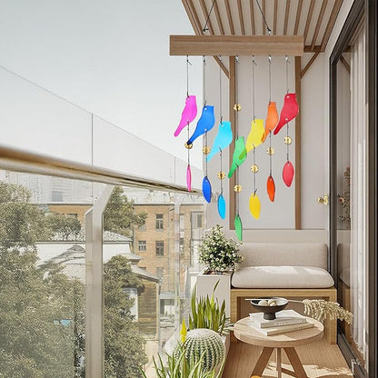 Colorful Glass Wind Chimes for Outdoor Garden & Patio - Handcrafted Bird Design Windchime, Perfect Housewarming Gift for New Home