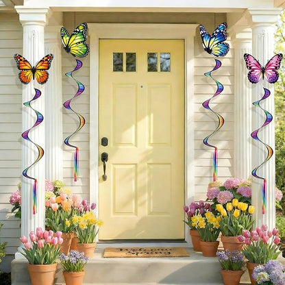 Gerrii 4 Pcs Spring Butterfly Windsock for Outside Monarch Butterfly Wind Spinner Hanging Decor Springtime Wind Twister Windmill for Yard Garden Patio Home Supply