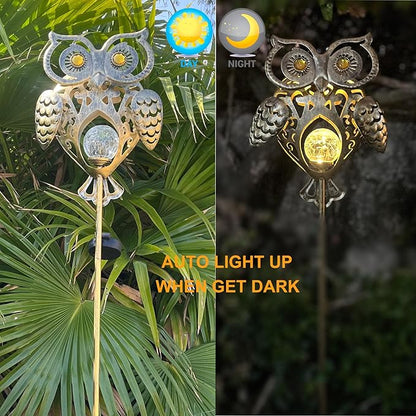 Owl Solar Garden Lights Outdoor, 40.55" Tall Iron Metal Yard Art, Weatherproof Pathway Stakes for Patio Lawn, Unique Owl Statue with Warm LED for Fence Plant Pot Decoration