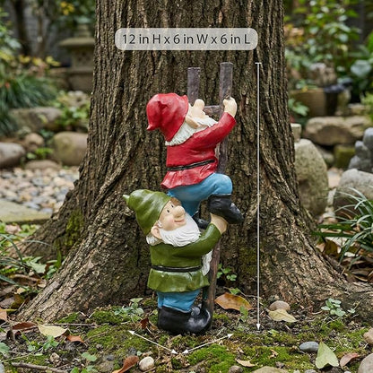 Elenon Funny Gnomes on Ladders Garden Statue, Gnomes Climbing Tree Figurine, Resin Outdoor Yard Lawn Decor, Cute Whimsical Patio Ornament for Garden, Porch, Backyard Decoration