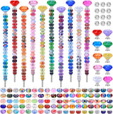 AIPRIDY DIY Fairy Wand Garden Stake Beads Kits with Rainbow Colorful Assortment Large Hole Beads, Beaded Garden Stakes kit with Crystal Diamond Top (238Pcs Rainbow+Diamond)