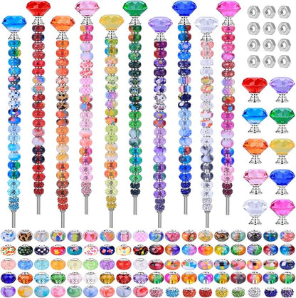 AIPRIDY DIY Fairy Wand Garden Stake Beads Kits with Rainbow Colorful Assortment Large Hole Beads, Beaded Garden Stakes kit with Crystal Diamond Top (238Pcs Rainbow+Diamond)