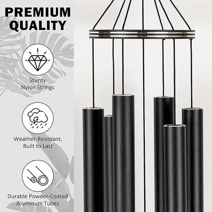 Vanquer Wind Chimes for Outside Deep Tone - 48'' Wind Chimes Outdoor Clearance, Deep Tone, Memorial WindChimes, Outdoor Décor, Wind Spinner, Sympathy Gift, Patio, Home Décor (Black)