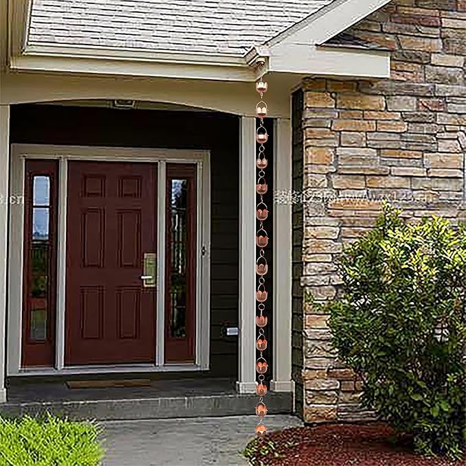 Rain Chains - Pure Copper Tulip Rain Chains for Downspouts. 8.5 Feet Length. Free Gutter Adapter. Windchime and Fountains on Rainy Days.