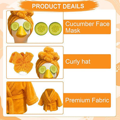 Lady Porch Goose Outfit for 23'' Lawn Statue, Winter Goose Statue Clothes, Yellow Bathrobe Cucumber Mask for Outdoor Garden Lawn Yard Patio Decoration