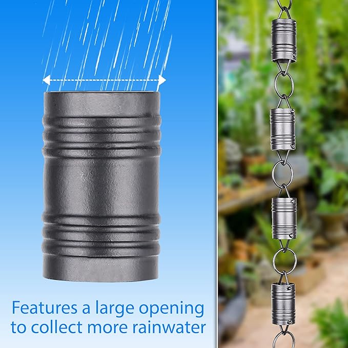 RainChains Pacific Six Spheres Rain Chain 8.5ft Black Aluminum Rain Chains for Outside Modern Decorative Gutter Chain.