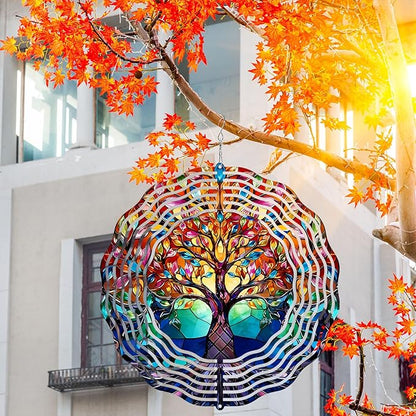 10 Inch Tree of Life Wind Spinner, 3D Stainless Steel Hanging Kinetic Wind Sculpture for Home Garden Yard Art Lawn Balcony Window Porch Outdoor Indoor Decor