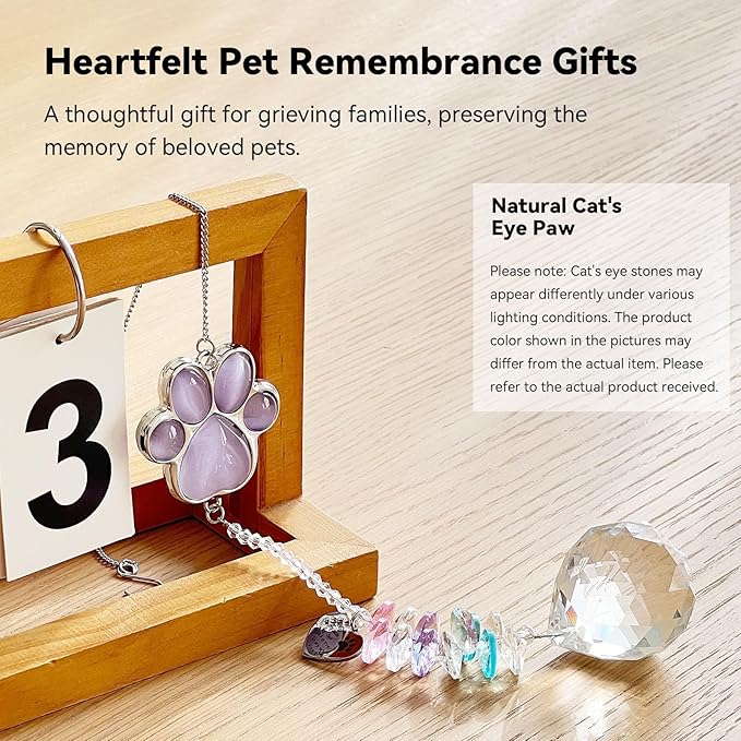 Dog Memorial Gifts for Loss of Dog, Pet Memorial Gifts for Dogs, Thoughtful Bereavement Remembrance Crystal Suncatcher with Sympathy Card (Light Violet)