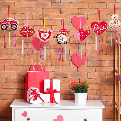 JellyArch 30 Pack Valentine's Day Crafts for Adults, Heart Wind Chime Making Kit Make Your Own Wind Chime Wooden Ornaments for DIY Crafts Activity Birthday Decoration