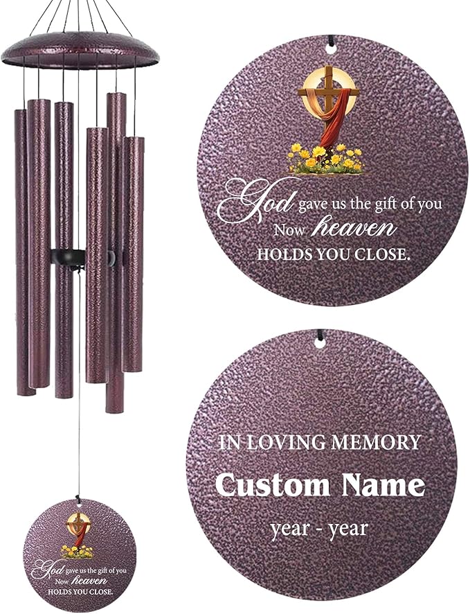 Personalized Memorial Wind Chimes for Loss of Loved One, Sympathy Gifts for Loss Mother Father Sister, Deep Tone Windchime for Outside Garden,Produced in USA