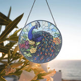Stained Glass Sun Catcher,Blue Peacock Glass Window Hanging Garden Decor,Sun Catchers Indoor Window,Whimsical Decoration for Home Backyard Patio Lawn Porch with 6.3 INCH