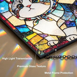 Cat Stained Glass Window Hanging, 7.9" Square Suncatcher with Chain Suction Cup, Cute Kitten Sun Catchers Indoor Window, Colorful Cat Decor for Wall, Porch, Birthday, Tuxedo Cat