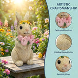 Solar Garden Statues Outdoor Decor,Rabbit Statue with Flowers and 5 LED Lights,Yard Decorations for Patio, Balcony, Backyard, Lawn Ornaments,Unique Birthday House Warming Gifts for Women, Mom, Grandma