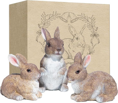 3 Pcs Bunny Decor Figurines Garden Decorations, Cute Bunny Yard Statues Outdoor, Easter Rabbit Statues, Hand-Painted Resin Animal Figurines for Home Table Decor