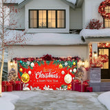 IVN Christmas Garage Door Cover Decoration 13x6ft Gold and White Baubles Red Snowflake Design Merry Christmas Winter Garage Door Banner Home Door Front Yard Decor for Xmas Eve Holiday Outdoor